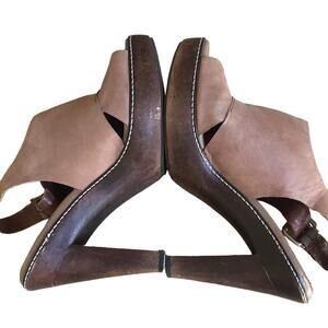 Banana Republic Leather Tan Peep Toe Sandal Heels Women's Size 8M